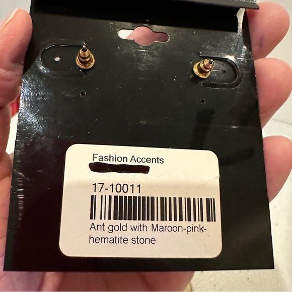 NWT Fashion Accents Earrings gold w/ maroon, pink, royal blue & hematite jewels - Picture 8 of 8